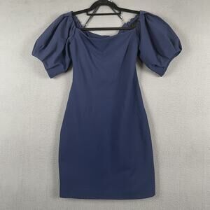 Cushnie Et Ochs Sylvia Dress Womens Size 6 Navy Blue Puff Sleeve Fitted Cocktail